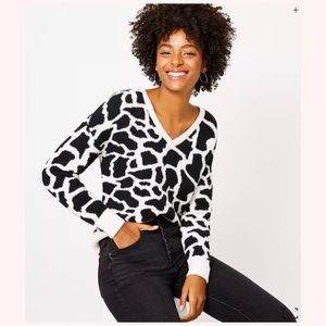 LOFT Animal Spotted V-Neck Sweater